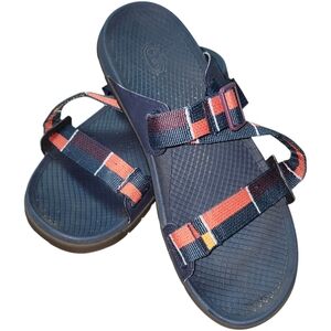Chaco Navy and Multicolor Blocoum Red Lowdown Slide Sandals. Sz. 9